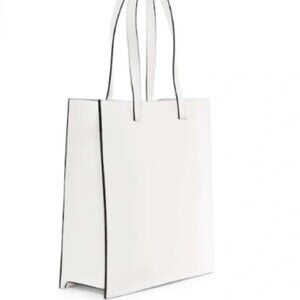 French Connection UK Duffy Shopper White 100% PU Structured Tote w/ Black Edging